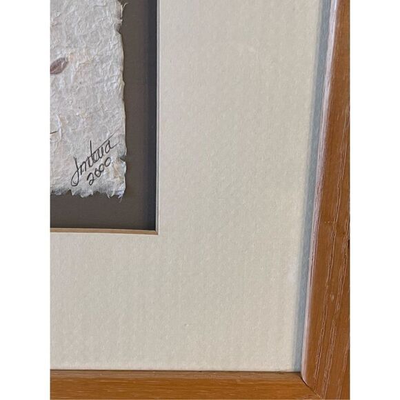 Artwork Art W/ Real Fibers Leaves Petals On Handmade Paper ‘00 Signed - Picture 3 of 11